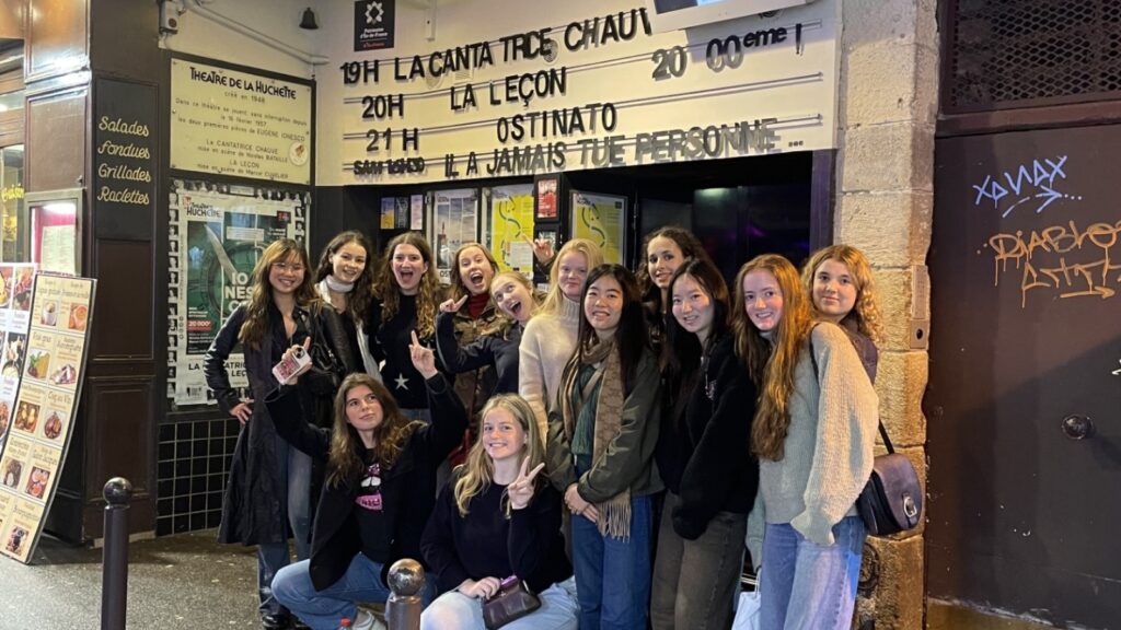 Pupils in front of the theatre.
