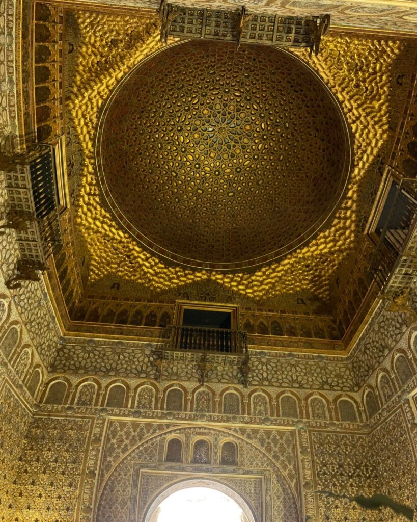 The golden mosaic ceiling in the Real Alcazar.