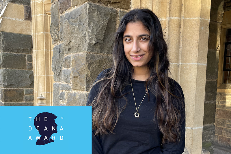 Ahana stood smiling in front of Wycombe Abbey's chapel.