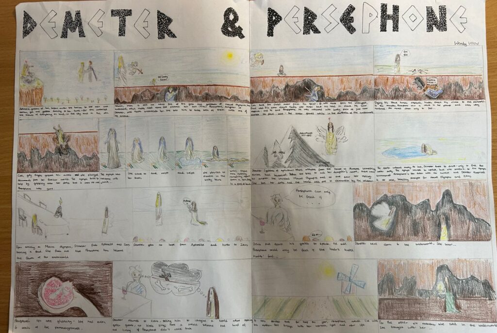 A comic book depicting the story of Demeter and Persephone.