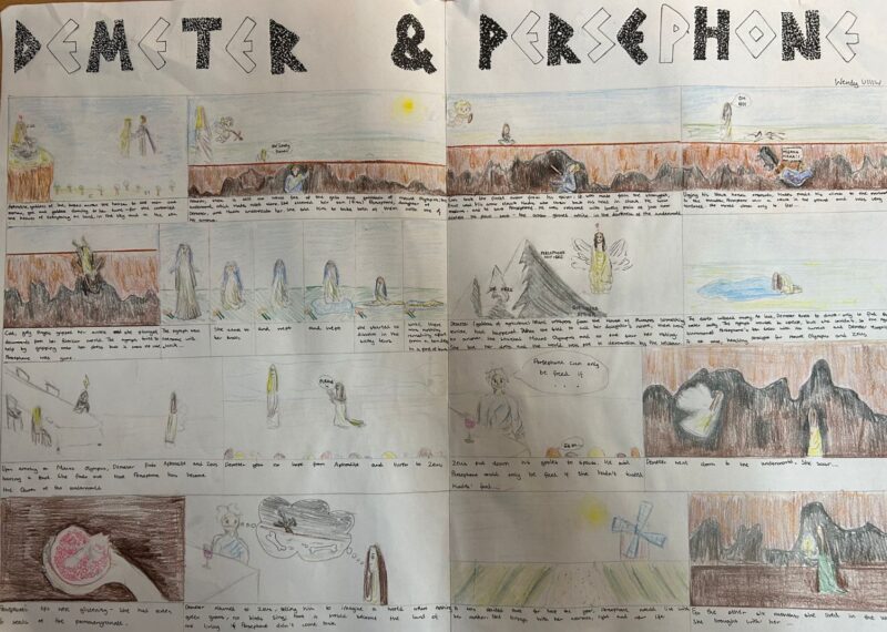 A comic book depicting the story of Demeter and Persephone.