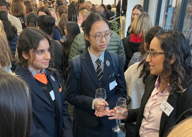 Pupils talking to a panellist.
