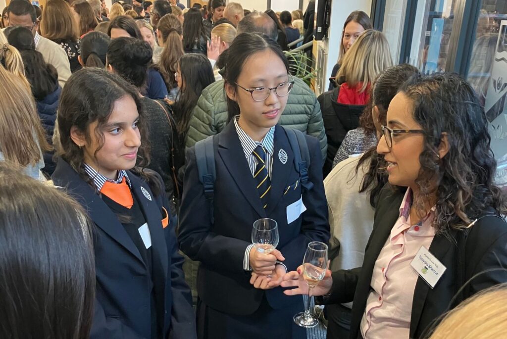 Pupils talking to a panellist.