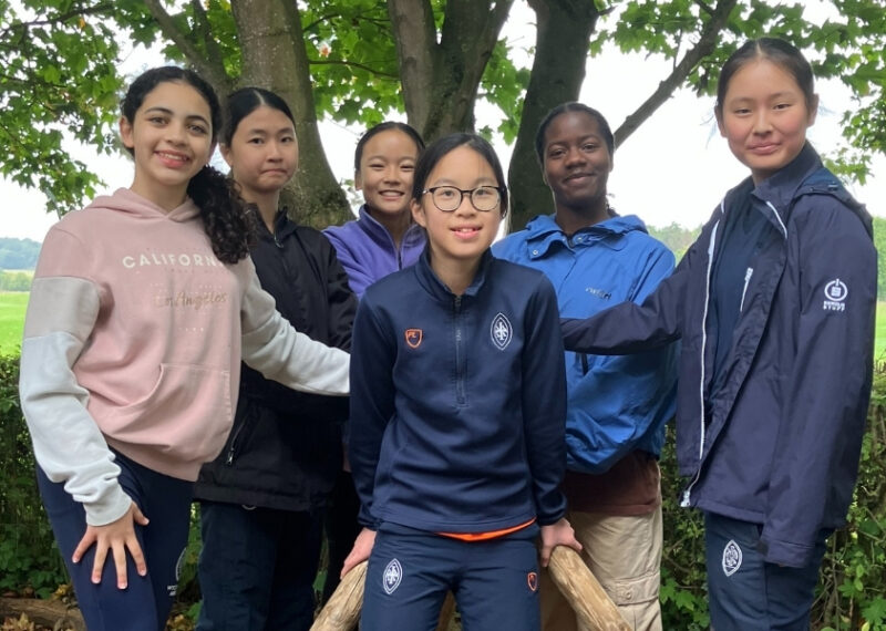 A group of girls on top of their wooden handmade structure